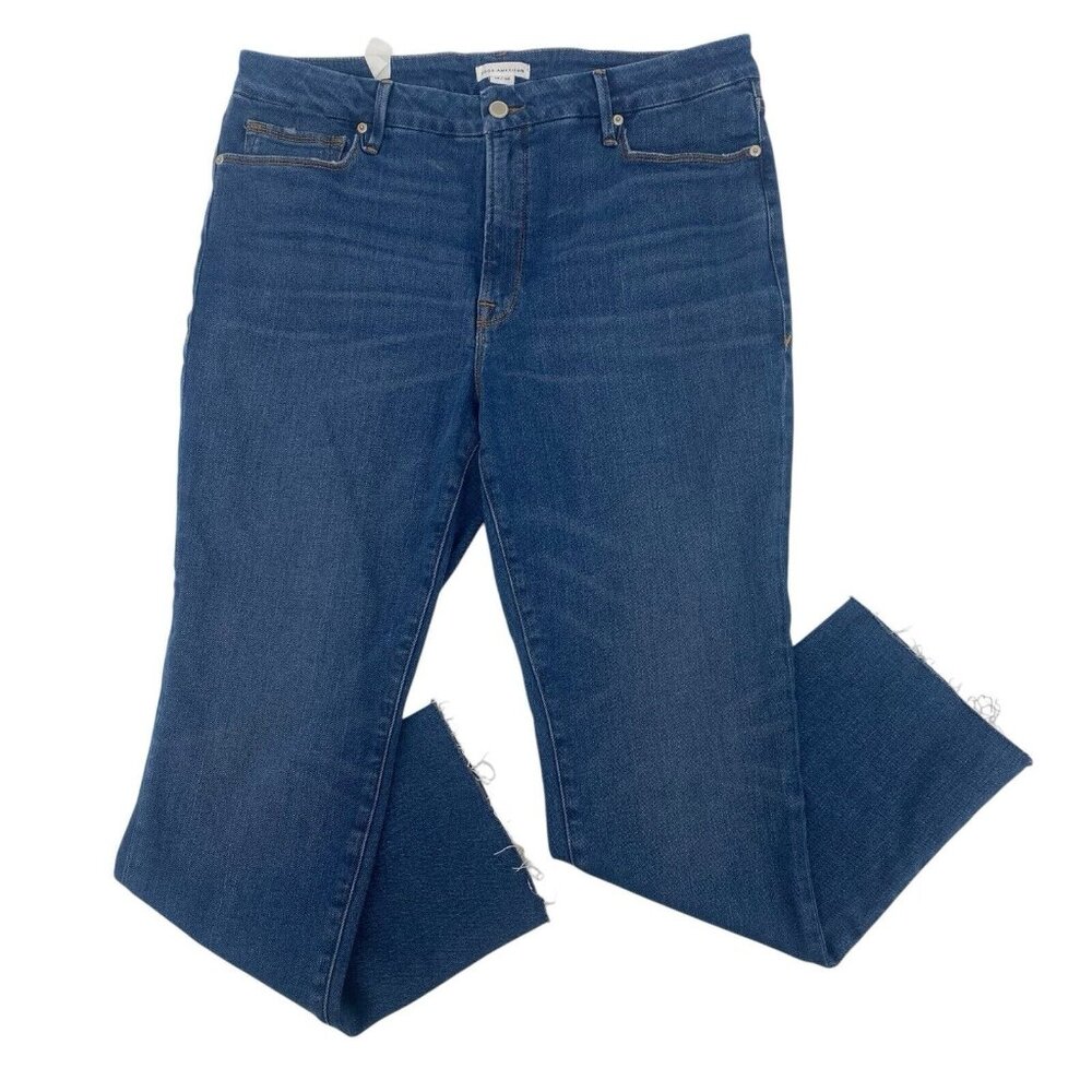 Good American Womens Size 14/32 Good Legs Straight Jeans Raw Hem GSTL67TNA 1288